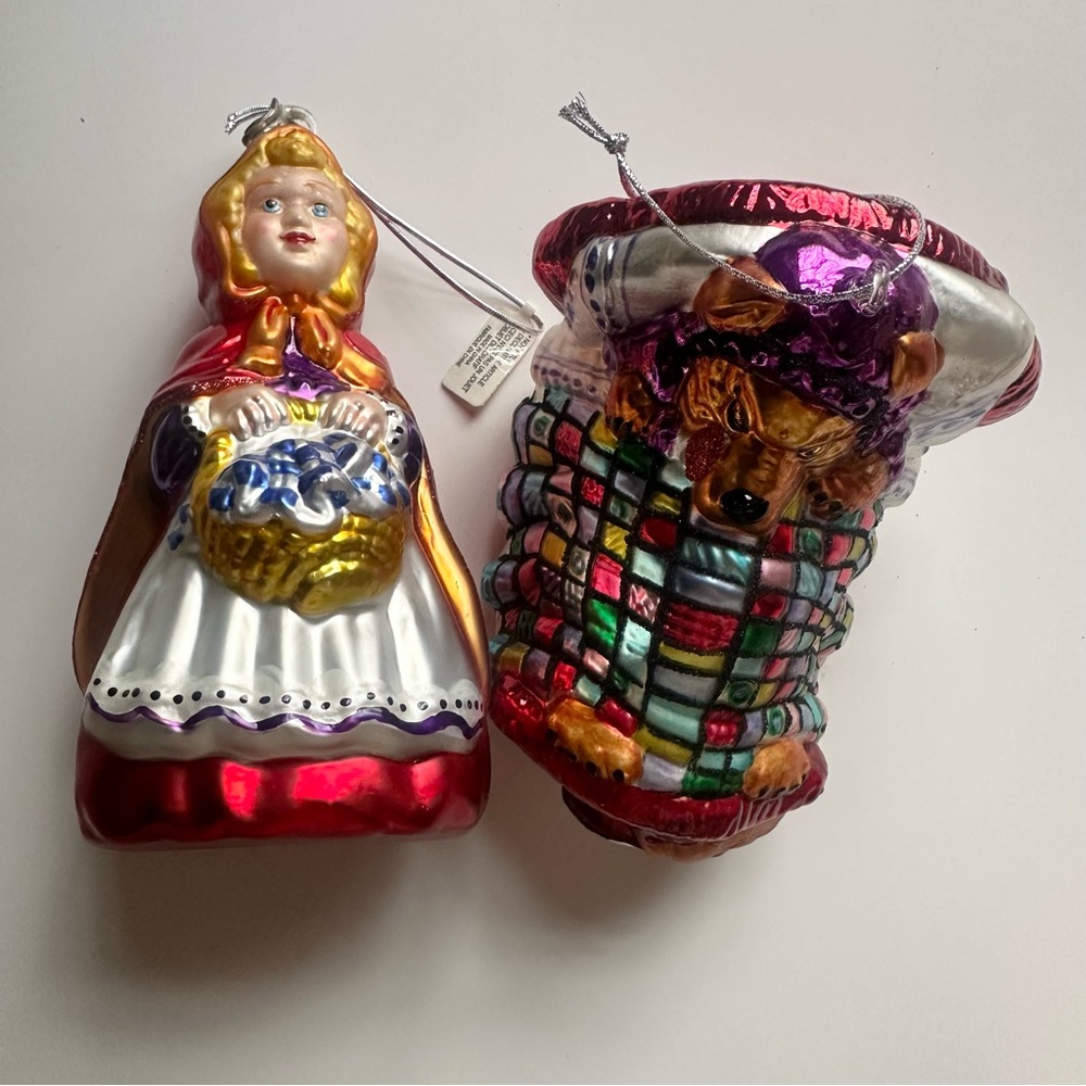 Dept 56 Little Red Riding Hood Big Bad Wolf Christmas Ornaments Mercury Glass